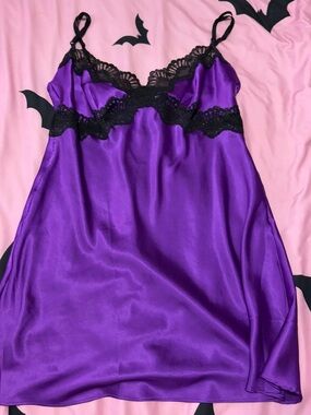 Purple And Black Lace Satin Victoria’s Secret Slip Dress